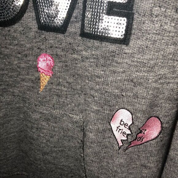 Gray LOVE Sequins Embroidered Hoodie - Picture 4 of 7